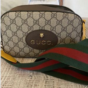 Gucci GG Supreme Monogram Web Neo Vintage Shoulder Bag Beige Acero Crop